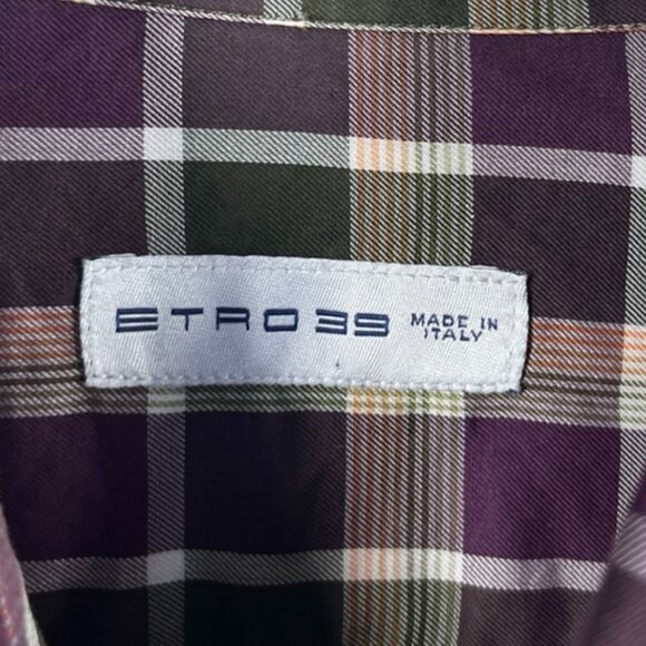 ETRO Button-Up Shirt Mens Size Medium/Large Plaid Long Sleeve Made in Italy - Picture 2 of 5